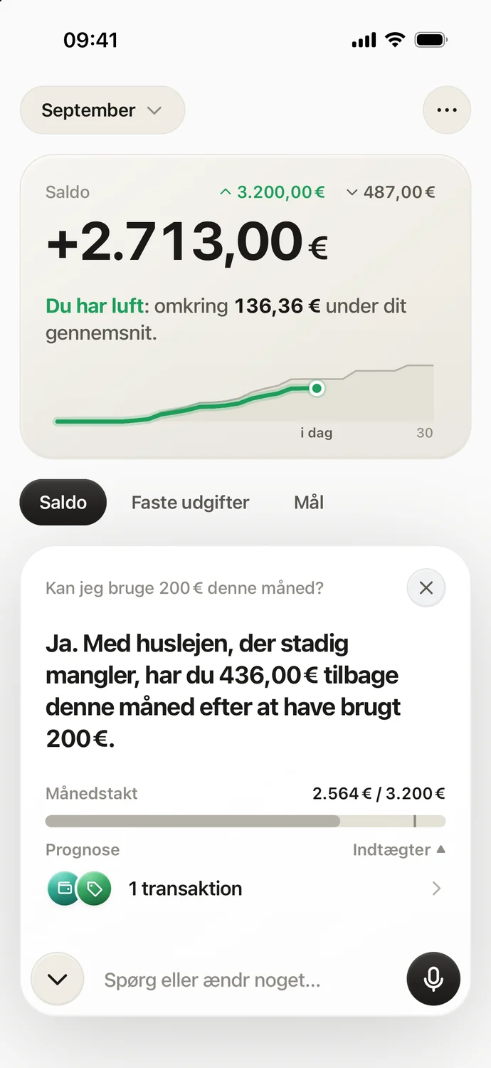Assistentens svar: du har 436 € tilbage efter at have brugt 200 €