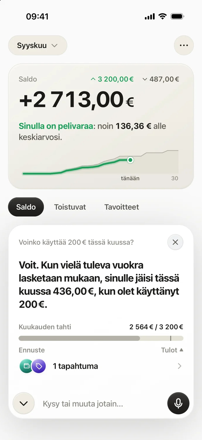 Avustajan vastaus: sinulle jäisi 436 €, kun olet käyttänyt 200 €