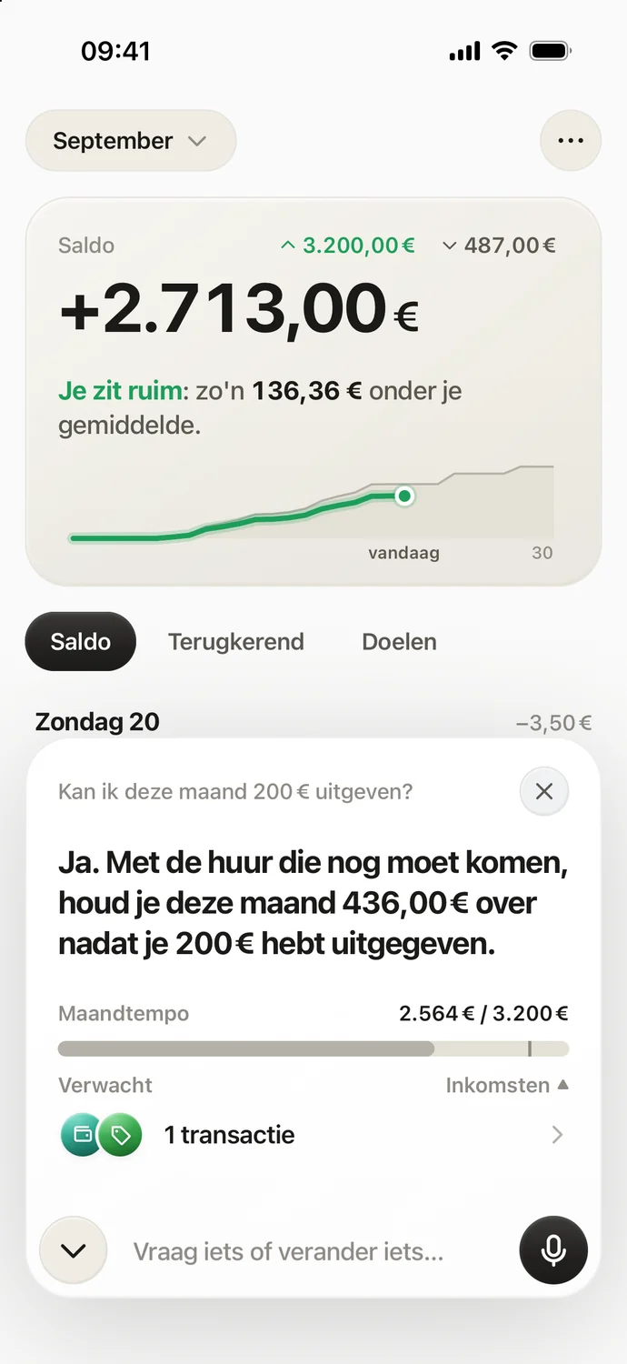 Antwoord van de assistent: je houdt 436 € over nadat je 200 € hebt uitgegeven