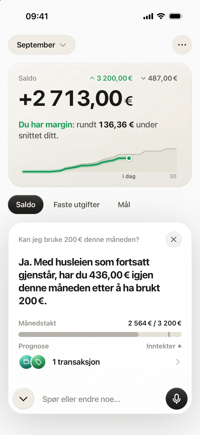 Assistentens svar: du har 436 € igjen etter å ha brukt 200 €