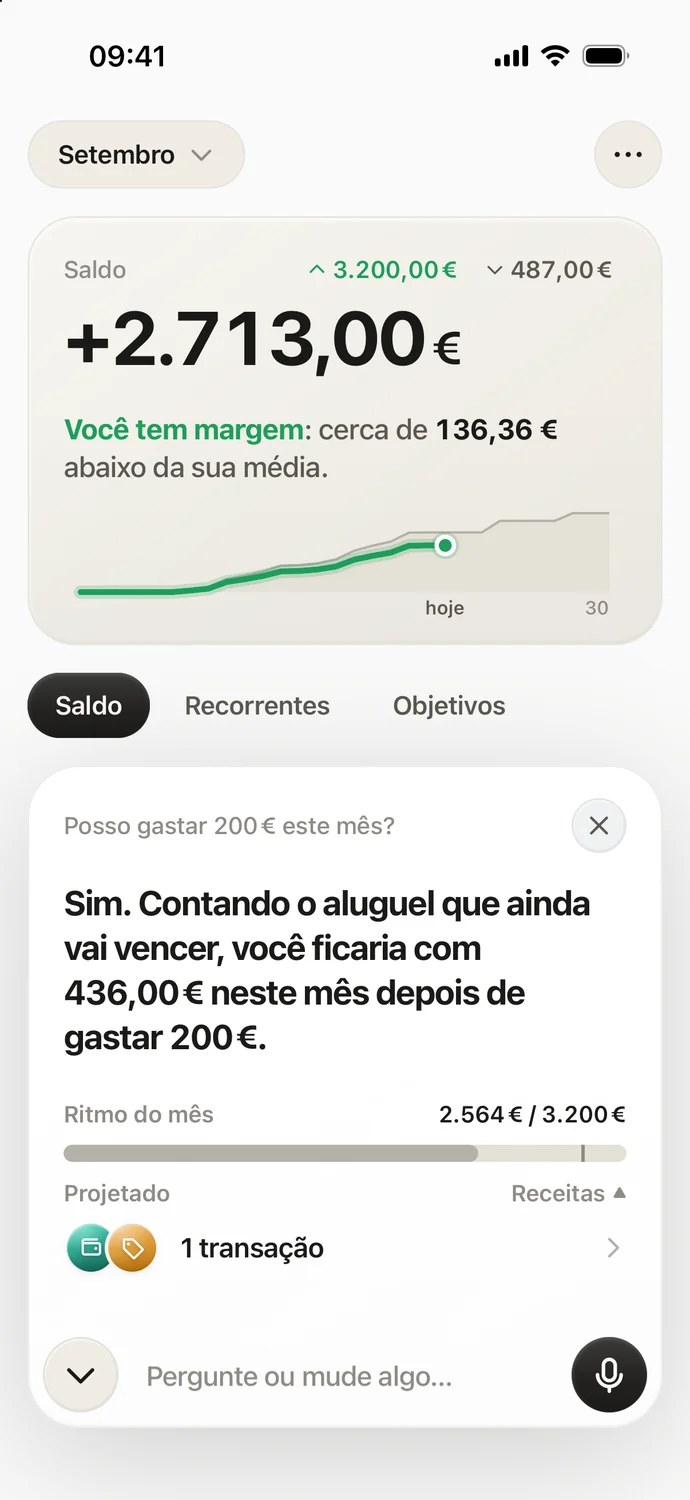 Resposta do assistente: você ficaria com 436 € depois de gastar 200 €