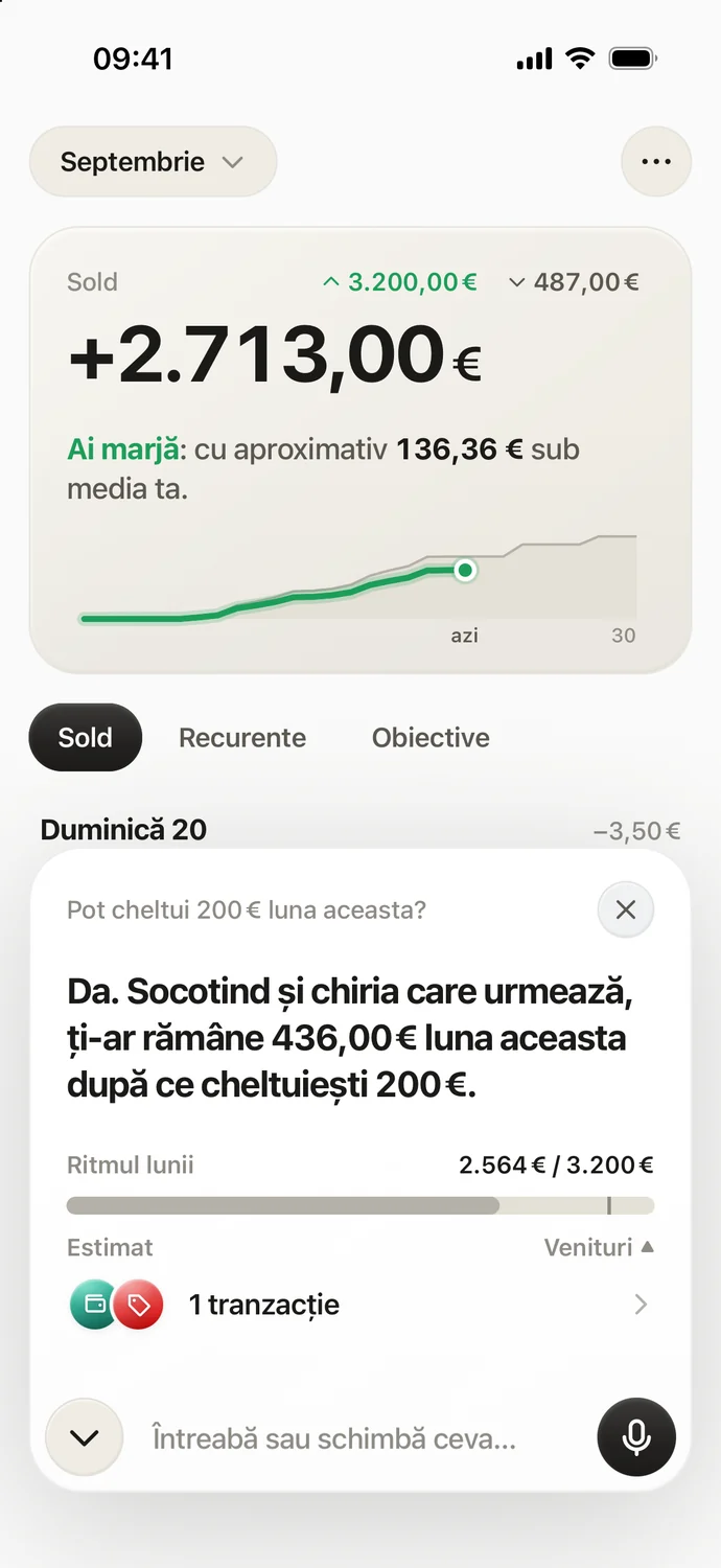 Răspunsul asistentului: ți-ar rămâne 436 € după ce cheltuiești 200 €