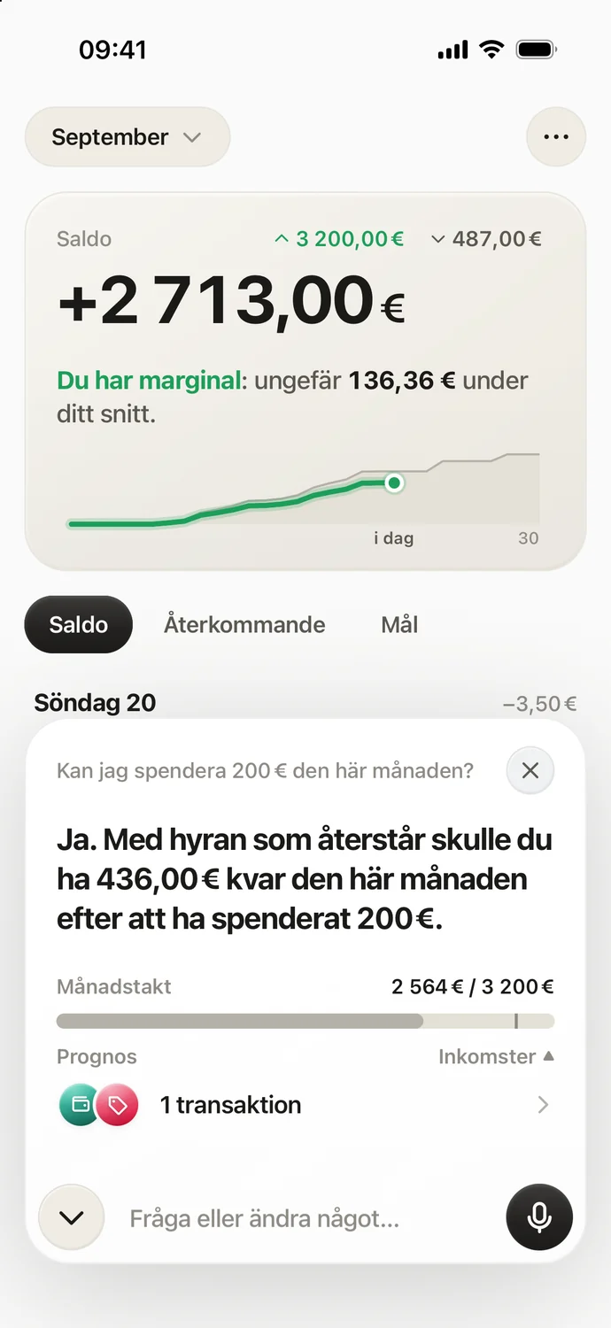 Assistentens svar: du skulle ha 436 € kvar efter att ha spenderat 200 €